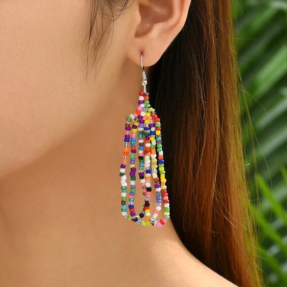 Geometric Beaded Drop Earrings - Picture 1 of 5